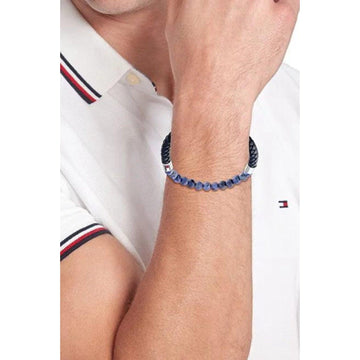 Ανδρικό δερμάτινο βραχιόλι Tommy Hilfiger 2790475 με χάντρες σε μπλε χρώμα.